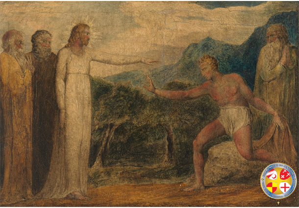 Jésus redonnant la vue à Bartimée par William Blake — XQENbMVCvBS7kw sur l’Institut culturel Google, Domaine public, https://commons.wikimedia.org/w/index.php?curid=22207218 - Site de Catholiques de la Porte Nord de Strasbourg