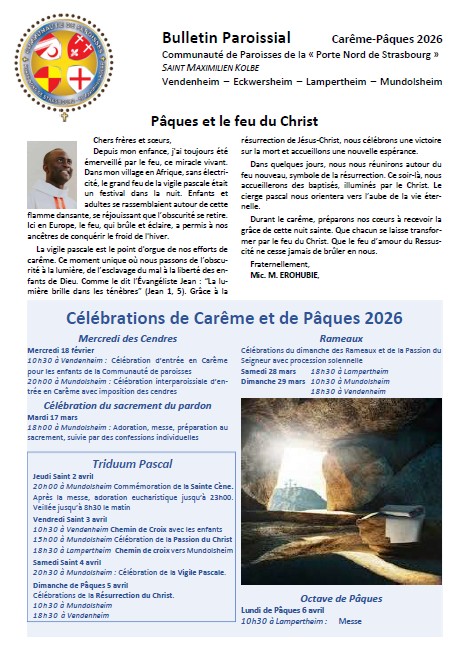 Bulletin de Carême et de Pâques 2026 - Catho Porte Nord de Strasbourg - Recto