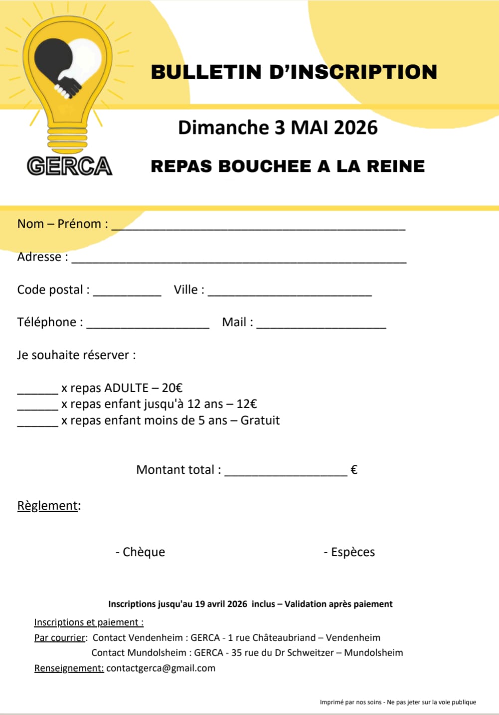 Inscription Verso Repas solidaire de GERCA Strasbourg Nord Mai 2026 - Site Catho Porte Nord Strasbourg